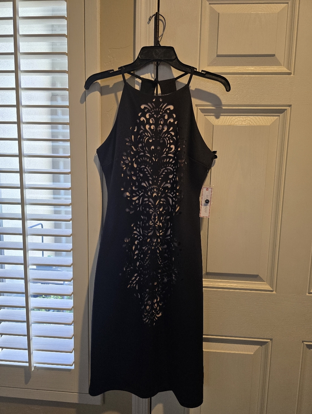 Bisou Bisou Black Mini Dress with Laser-Cut Front Panel